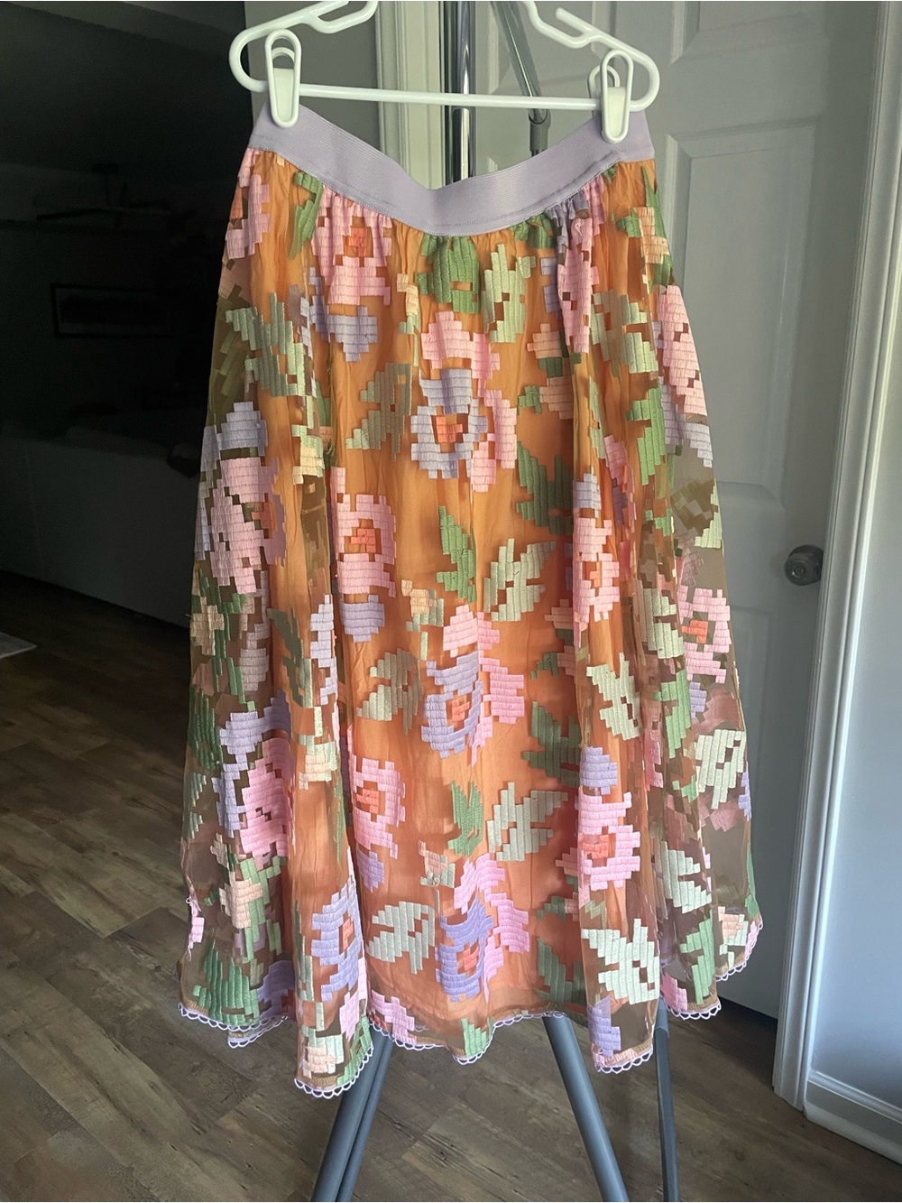 Maeve Orange Floral A-Line Skirt with Pastel Embroidery